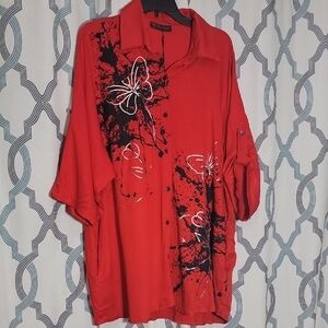 Red Butterfly Print Shirt